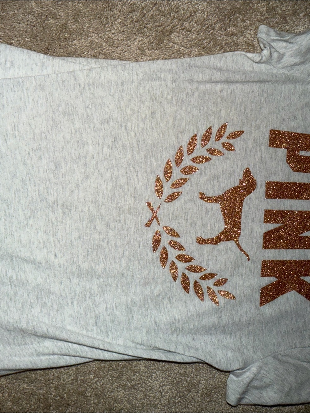 PINK Victoria's Secret Girls' Heather Gray Tee with Rose Gold Glitter Logo